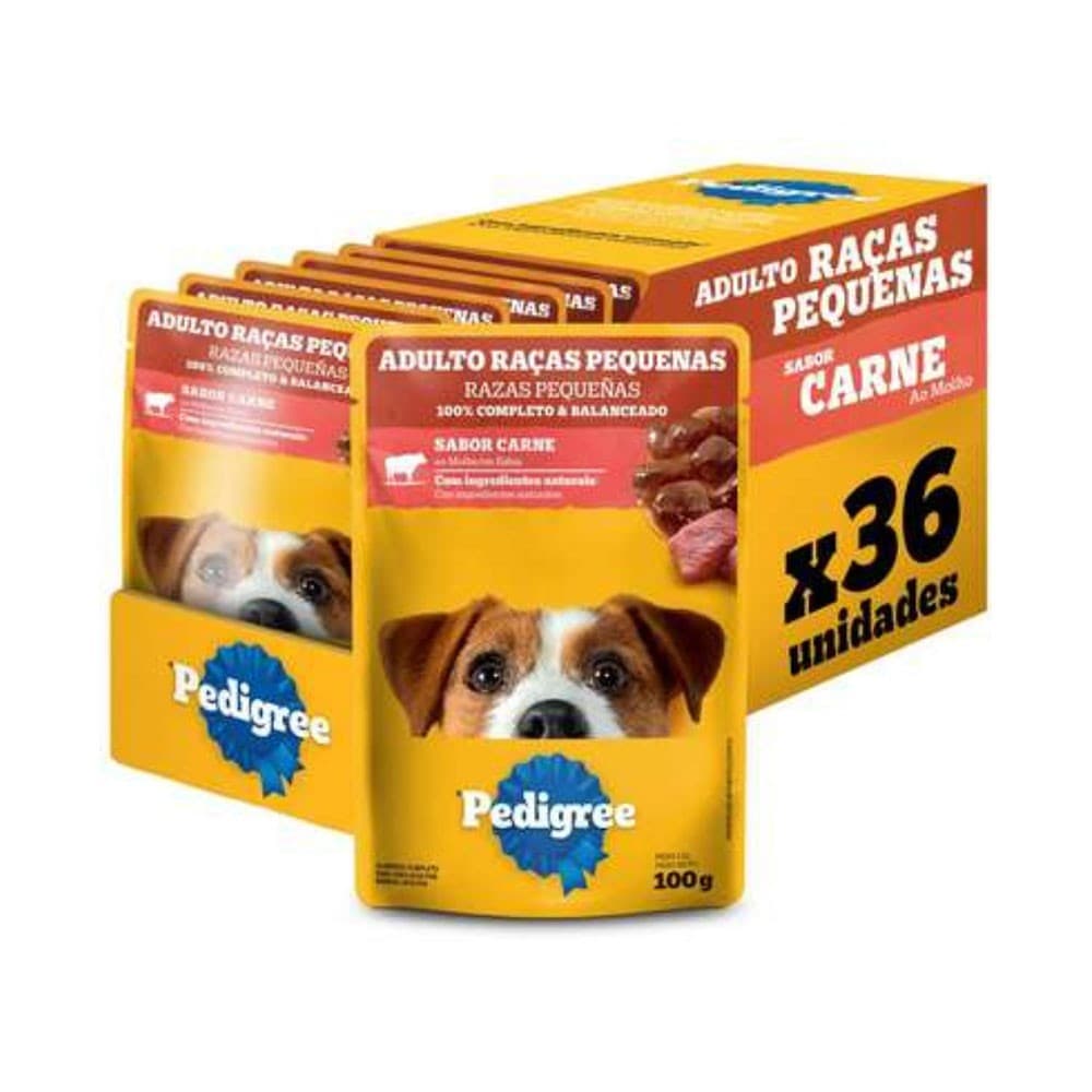 Ração Úmida Pedigree Sachê Carne ao Molho para Cães Adultos de Raças Pequenas 100g - 36 Unid.