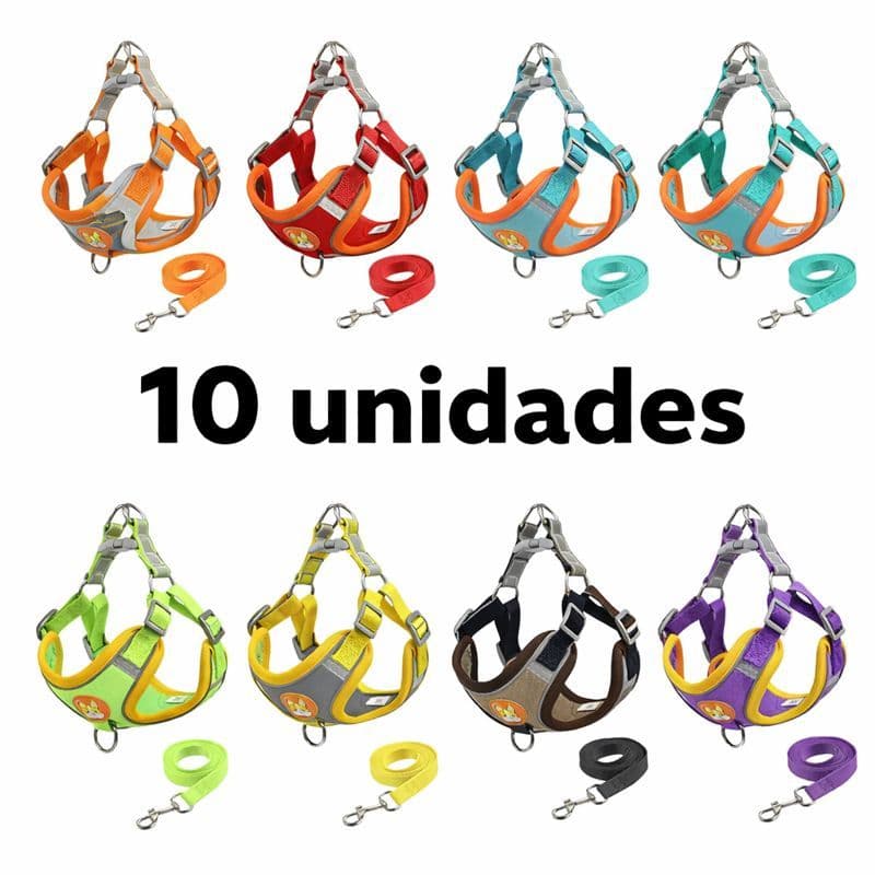 Coleira Peitoral Cachorro E Gato 10 PÇS, Conjunto De Guia + Coleira Tipo Colete Para Pet
