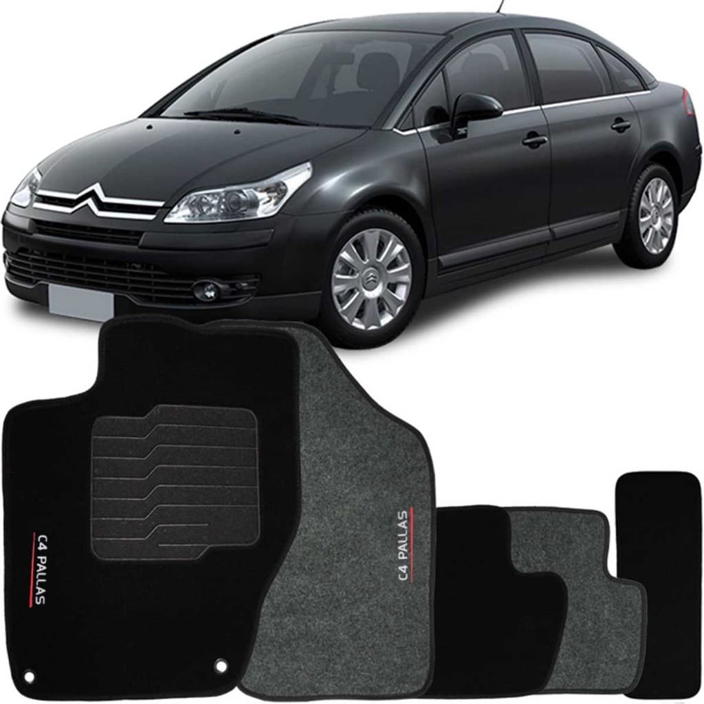 Jogo de Tapete 5 Peças Automotivo Carpete Citroen C4 Pallas 2008 à 2013 Soft Logo Bordado