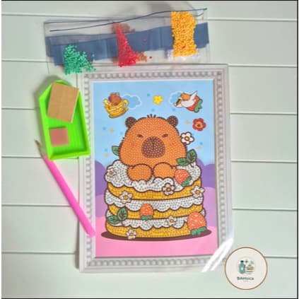 Kit Pintura Diamante Stitch Kuromi ou Capivara Infantil – Tela Decorativa 5D com Pedrinhas