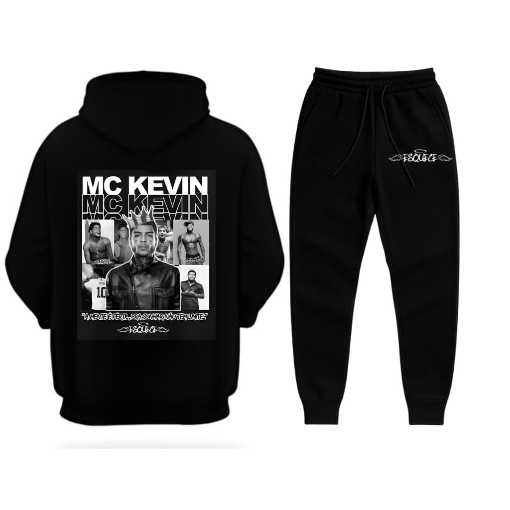 KIT CONJUNTO BLUSA FRIO CANGURU E CALÇA MOLETOM MC KEVIN HOMENAGEM UNISSEX