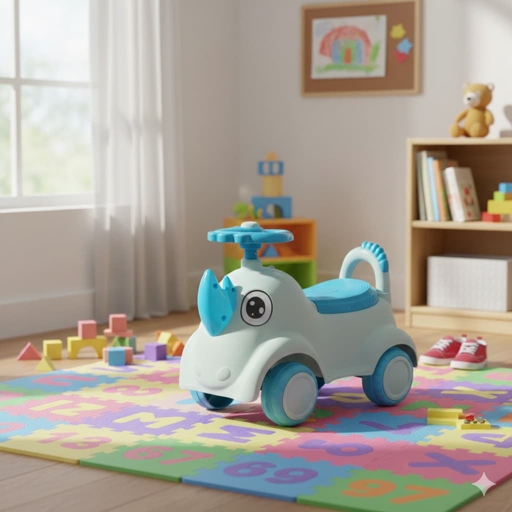 Andador Infantil Rinoceronte Azul Andador Bebê Segurança Estável Caminhar Divertido Jogos Atividades