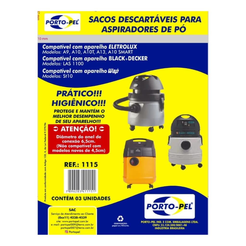 3 Sacos de Aspirador compatível Black Decker: LAS 1100