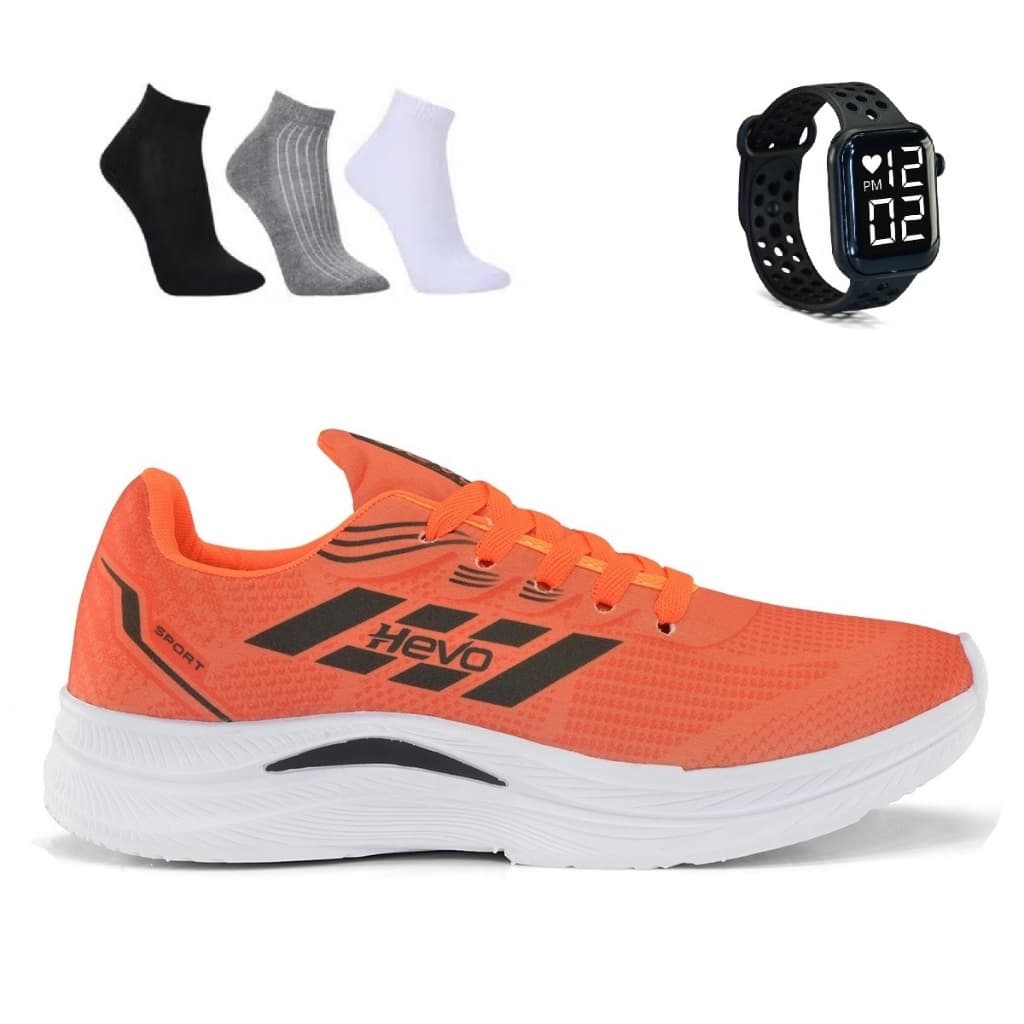 Tenis Masculino + Relogio + Meia Esportivo Corrida Treino Versatil Sola Macio Tenis Respiravel Super leve Promoção