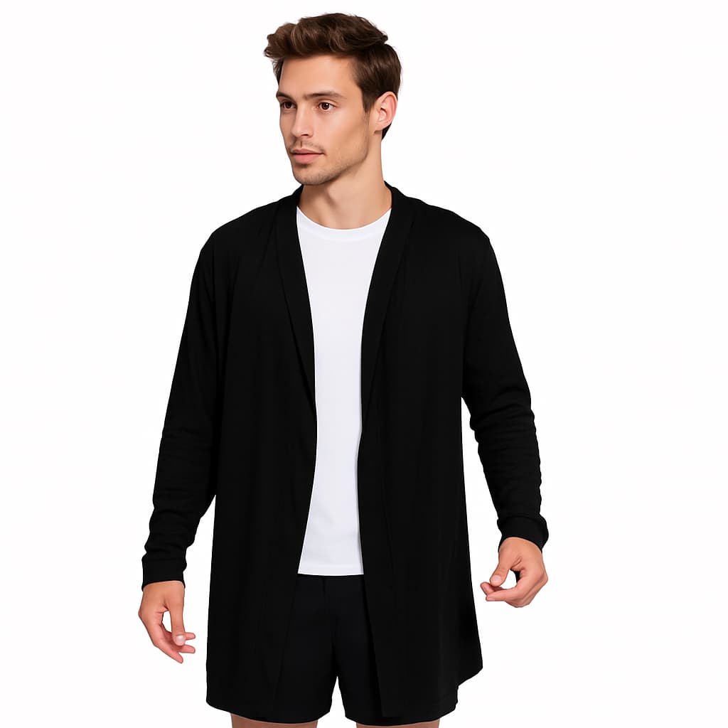 Casaco Masculino Cardigan Assimétrico Estilo Slim Fitness