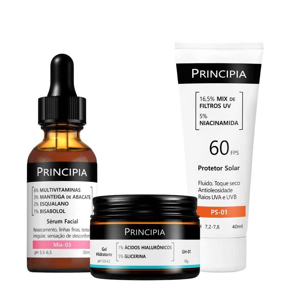 Principia Kit Reparador de Barreira Cutânea c/ Sérum MIX-03 + Gel Hidratante GH-01 + Protetor Solar Facial PS-01 FPS 60