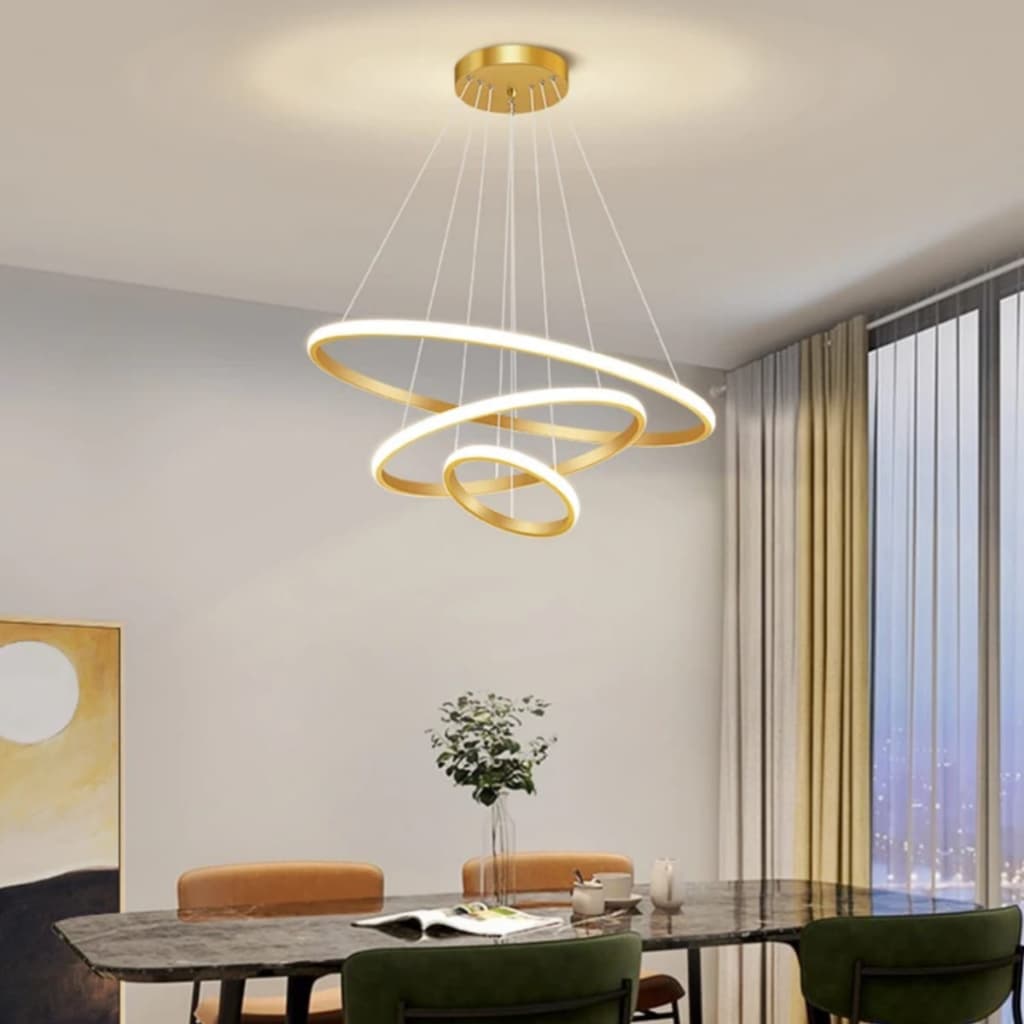 Lustre Pendente Luminária de Teto Para Sala De Led com 3 Anéis 3 cores em 1