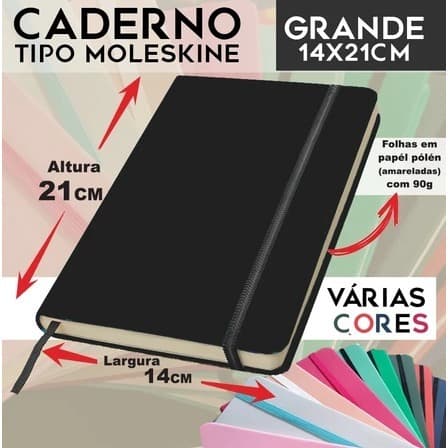 Caderno Grande SKETCHBOOK Tipo Moleskine 21x14 cm  sem ou com linha A5 Escritorio