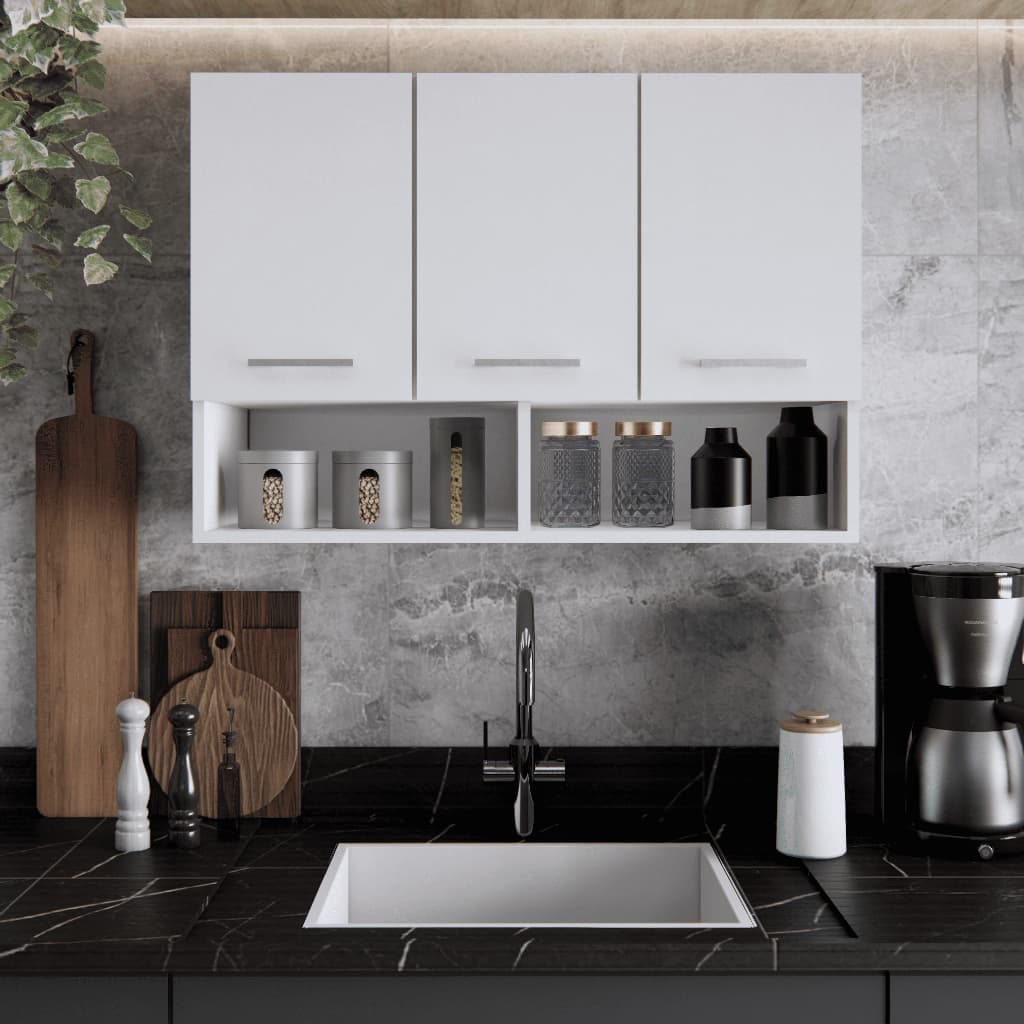 Armário Organizador Aéreo 3 Portas Cozinha Lavanderia Garagem Multiuso com Nicho Compacto
