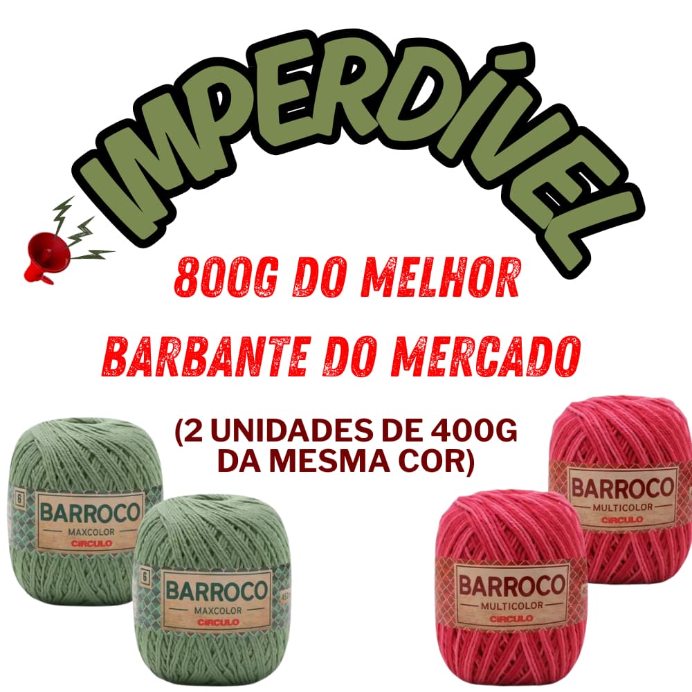 Kit 2 Barbantes Barroco Nº 06 400g Círculo (Cores Iguais) para Crochê Artesanato
