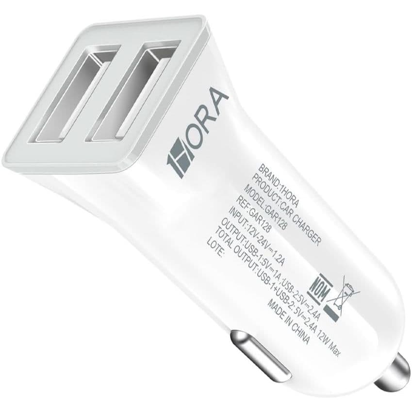 Carregador Veicular 2.4A Carro Rápido 1Hora Portas USB A Branco Design Moderno e Eficiente