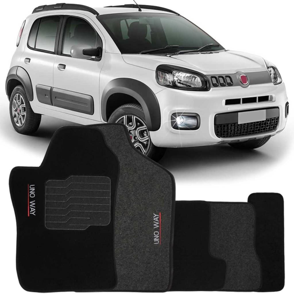 Jogo de Tapete Automotivo Carpete Fiat Uno Way 2011 à 2018 Soft Logo Bordado 5 Peças