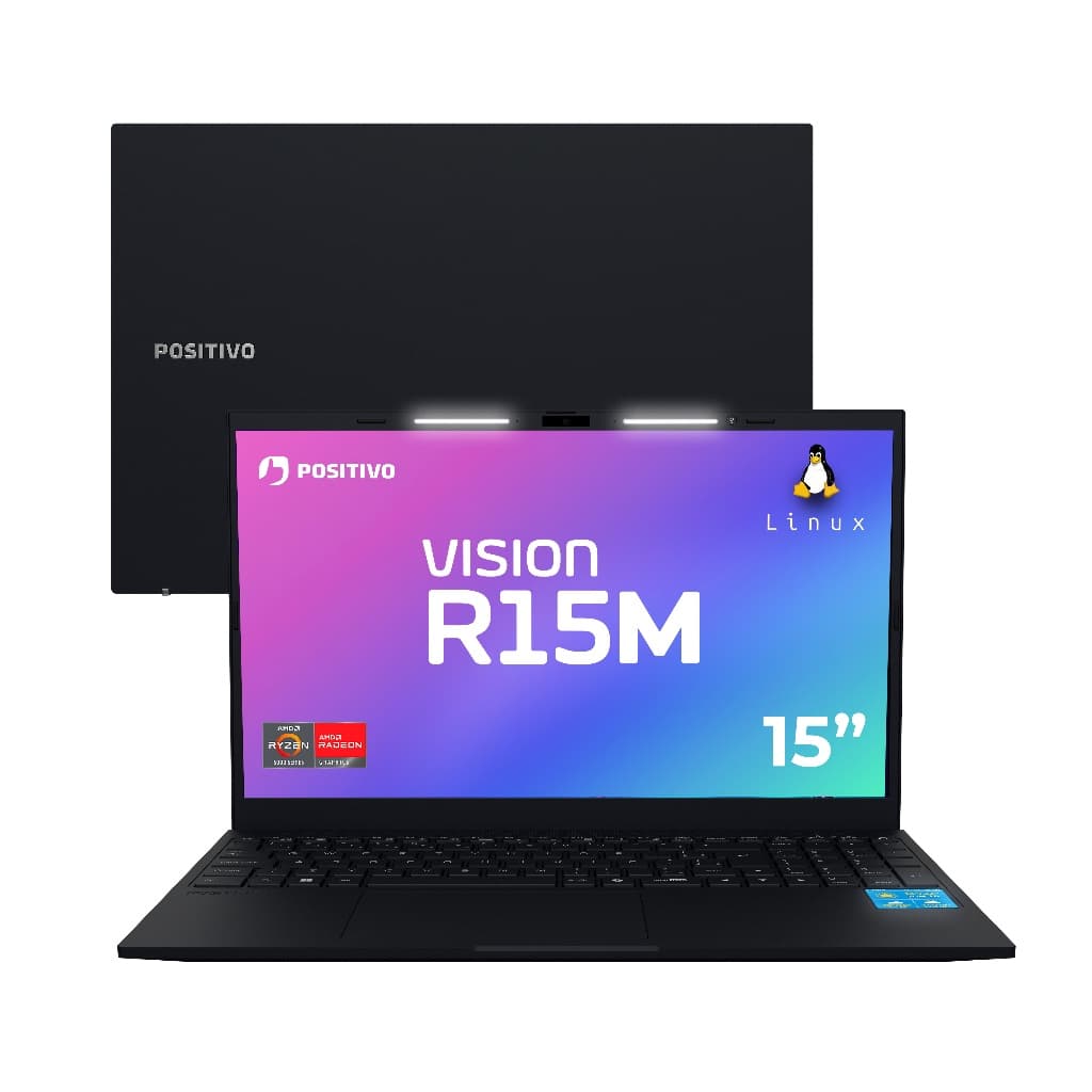 Notebook Positivo Vision R15M AMD Ryzen 5-5625U Linux 8GB RAM 256GB SSD Wi-Fi 6 15” IPS - Preto