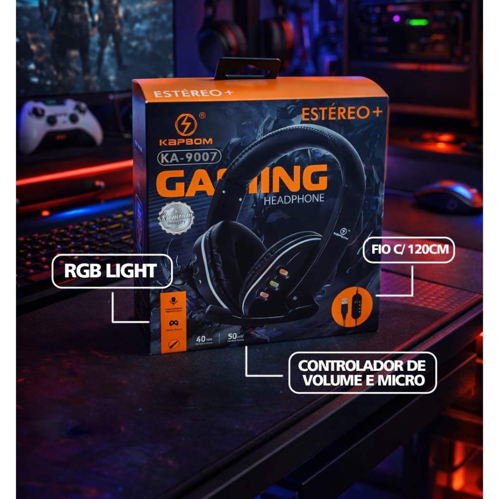 Fone Headset Gamer Com Fio Usb Para Pc Notebook  Com Microfone LED RGB 120cm de fio