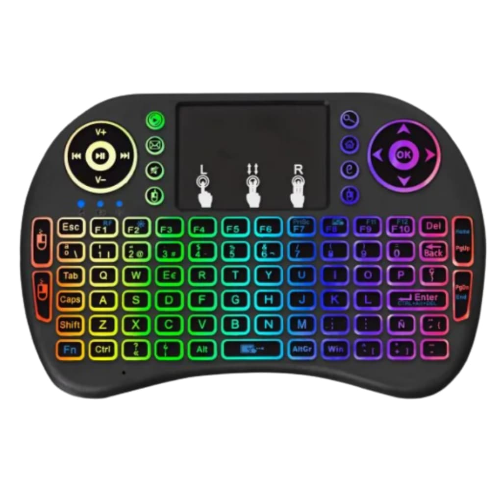 Mini Teclado Mouse Sem Fio Controle Tv Smart Pc Usb Touchpad Rgb Led Colorido Luzes