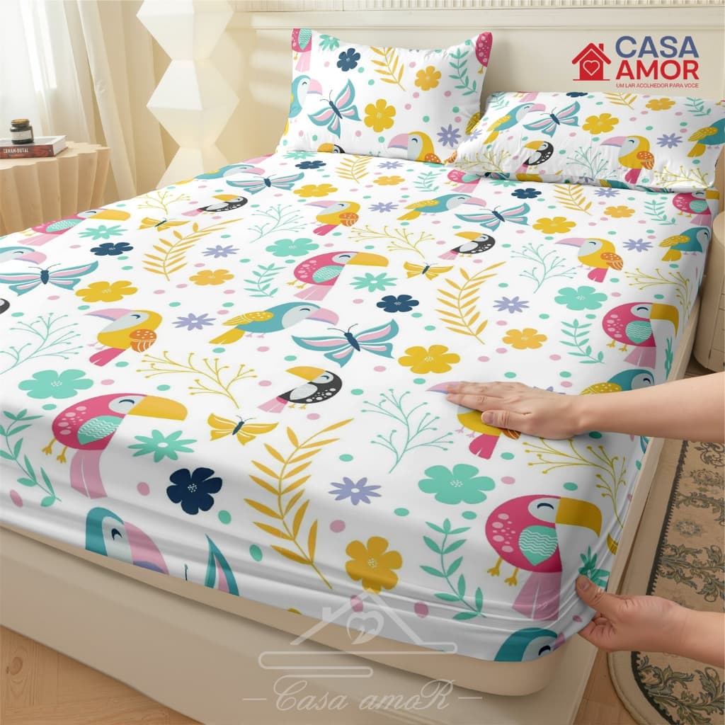 Jogo De Lençol 03 Peças SOLTEIRO CASAL QUEEN Percal Ponto Palito Estampado