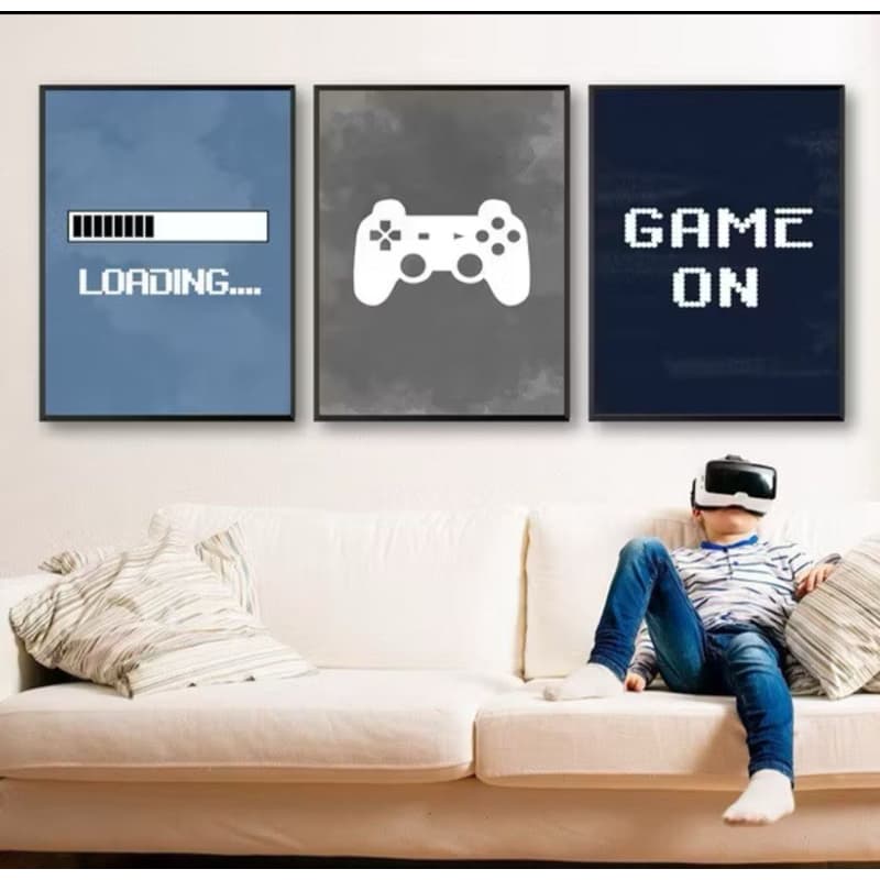 Quadro Decorativo 3 peças Jogo Game Videogame Controle para menino e menina