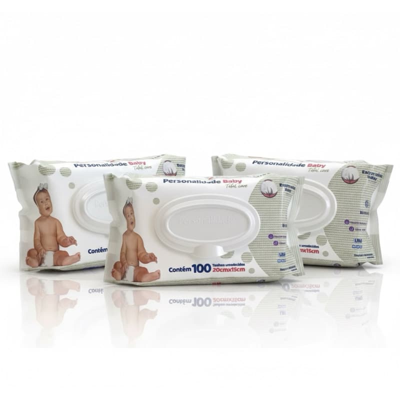 Kit 300 Lenços Umedecidos Personalidade Bebe 3 pacotes toalhas umedecidas