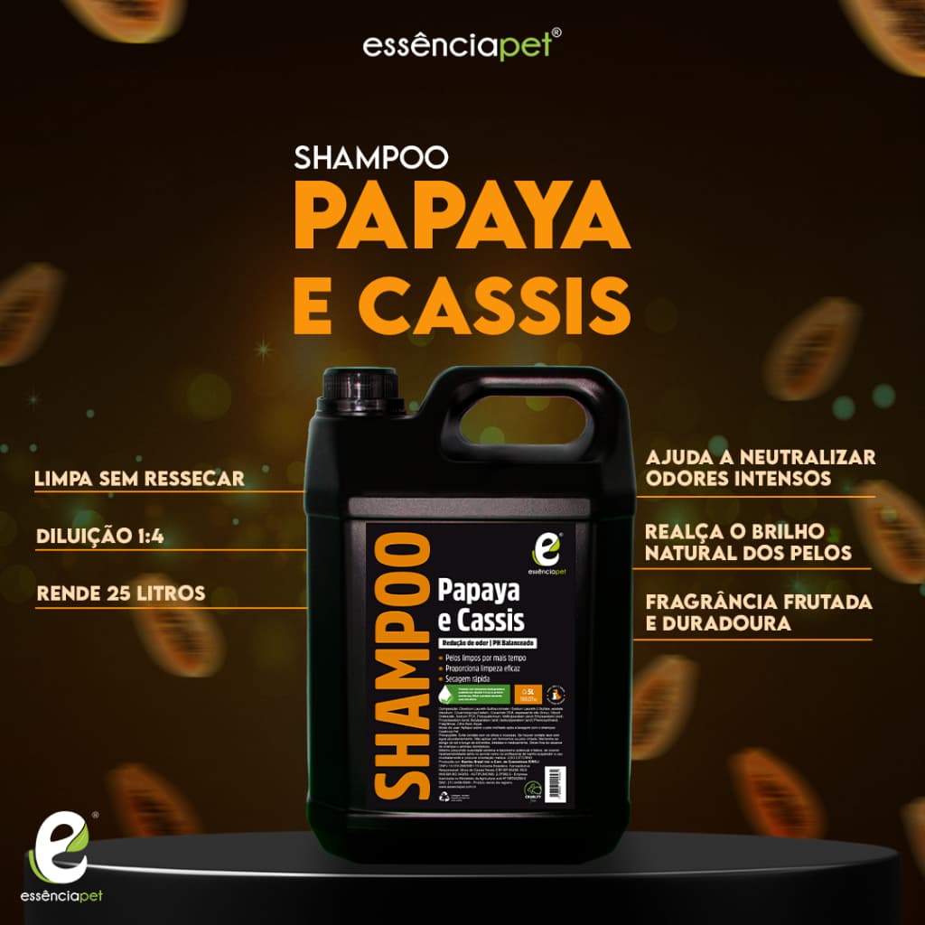 Shampoo Essência Pet Papaya e Cassis (galão 5 litros) (para cães e gatos)