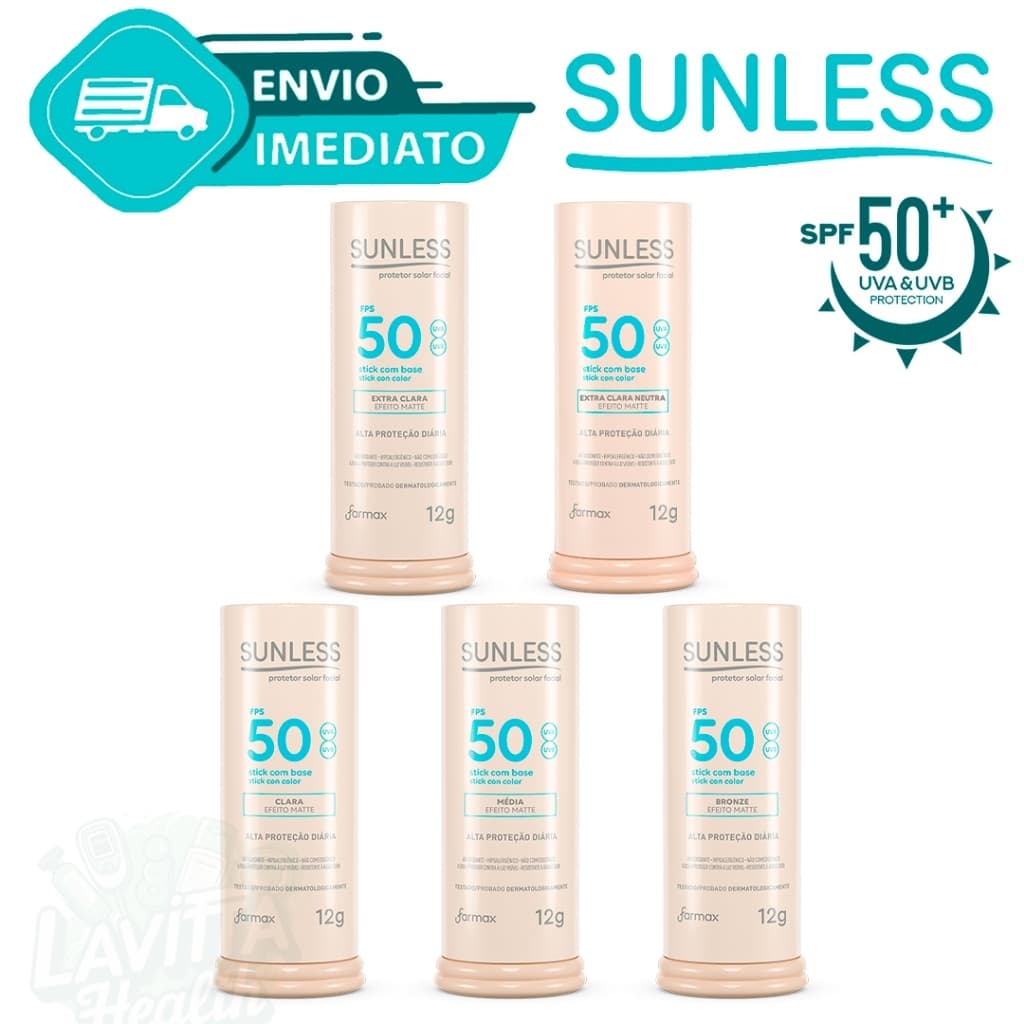 Protetor Solar Facial Com Base em Bastão Stick Matte 12g ou Loção 60g FPS 50 Sunless Envio Imediato