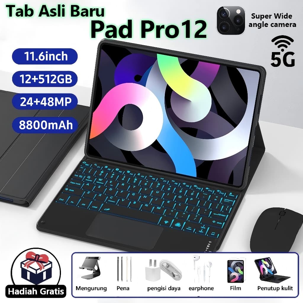 【Teclado do mouse do freeware】Tablet Android Pro12 (12 GB+512 GB) 11,6 polegadas Tablet IPS Android 13 8800 mAh