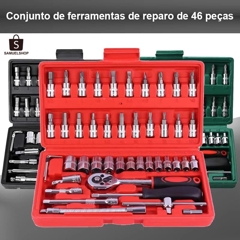 Kit de Ferramentas Profissional 46 Peças | Com Jogo de Soquetes, Chave Catraca e Maleta Portátil