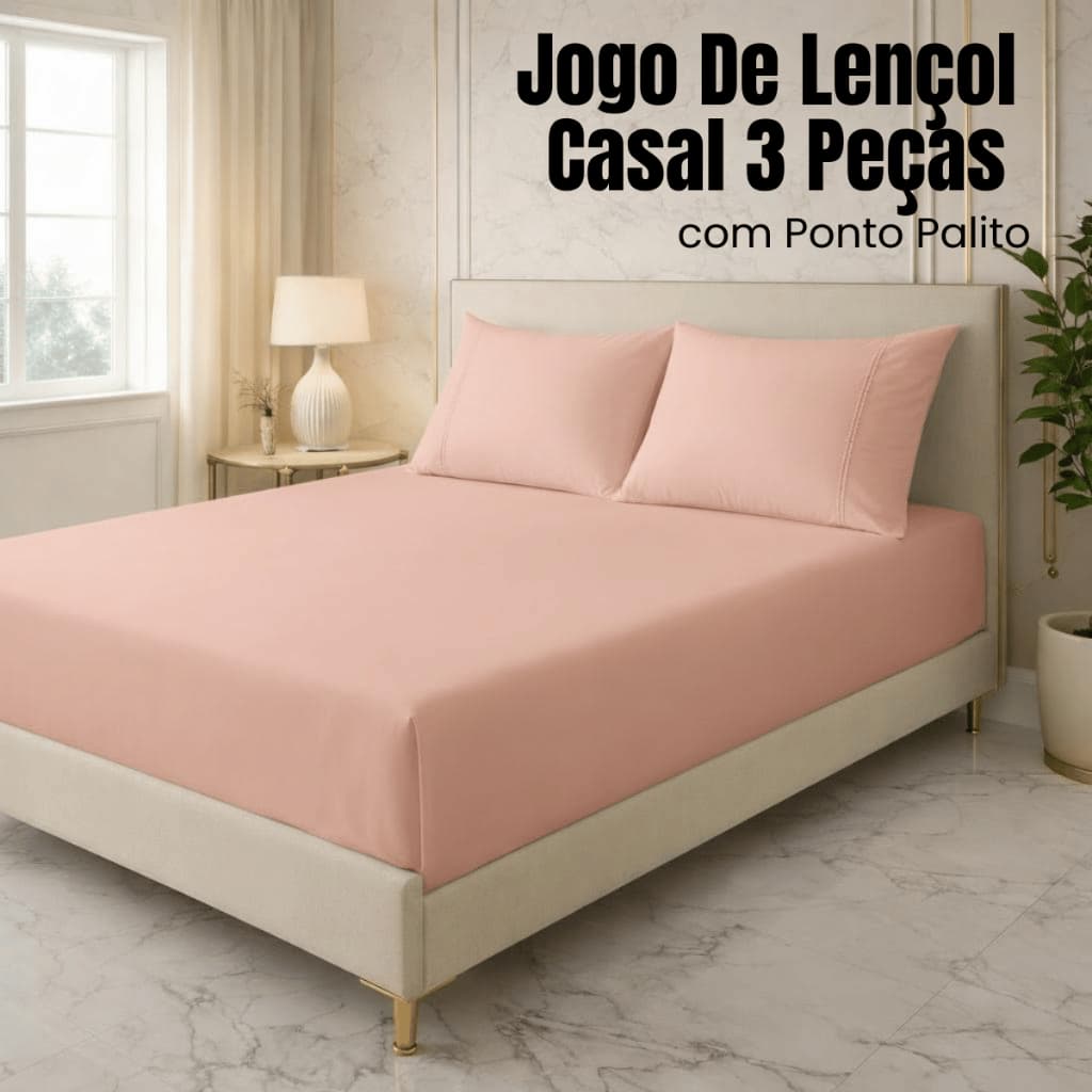 Jogo De Lençol Casal 3 Peças Acompanha Fronha Com Ponto Palito Super Oferta
