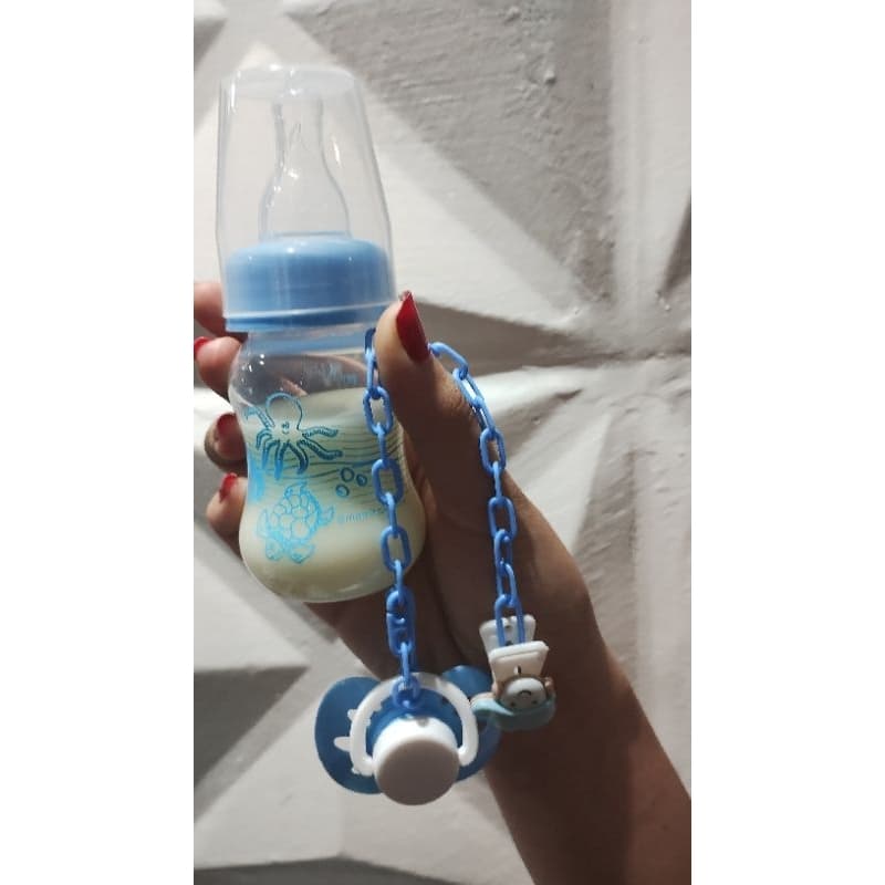 Kit Mamadeira com leitinho falso e chupeta com imã e Fralda para bebês Reborn, bonecas