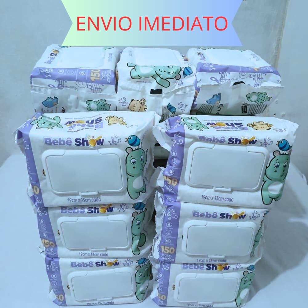 Kit Com 12 Pacotes Promoção Lenço Umedecido Bebê Show Higiene Bebê com 12 Pacotes de 150 Unidades Melhor Preço