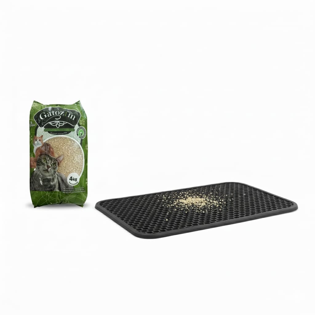 Kit Areia Sanitária Gatozim 4kg + Tapete Coletor Colmeia Grande 70x50 Higiene Gato Sem Odor