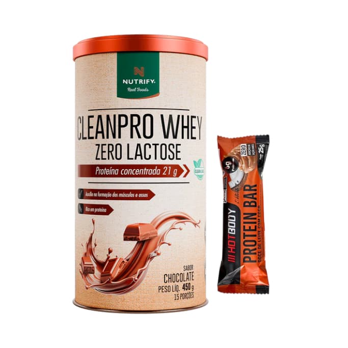Kit Cleanpro Whey Zero Lactose  Chocolate + Barrinha Protein