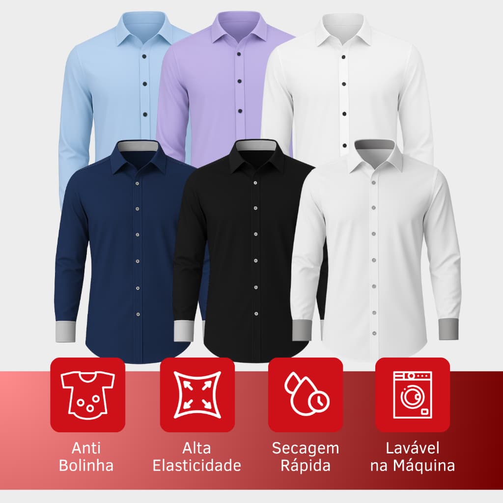 Camisa Social Manga Longa Slim Fit De Microleve Não Amassa
