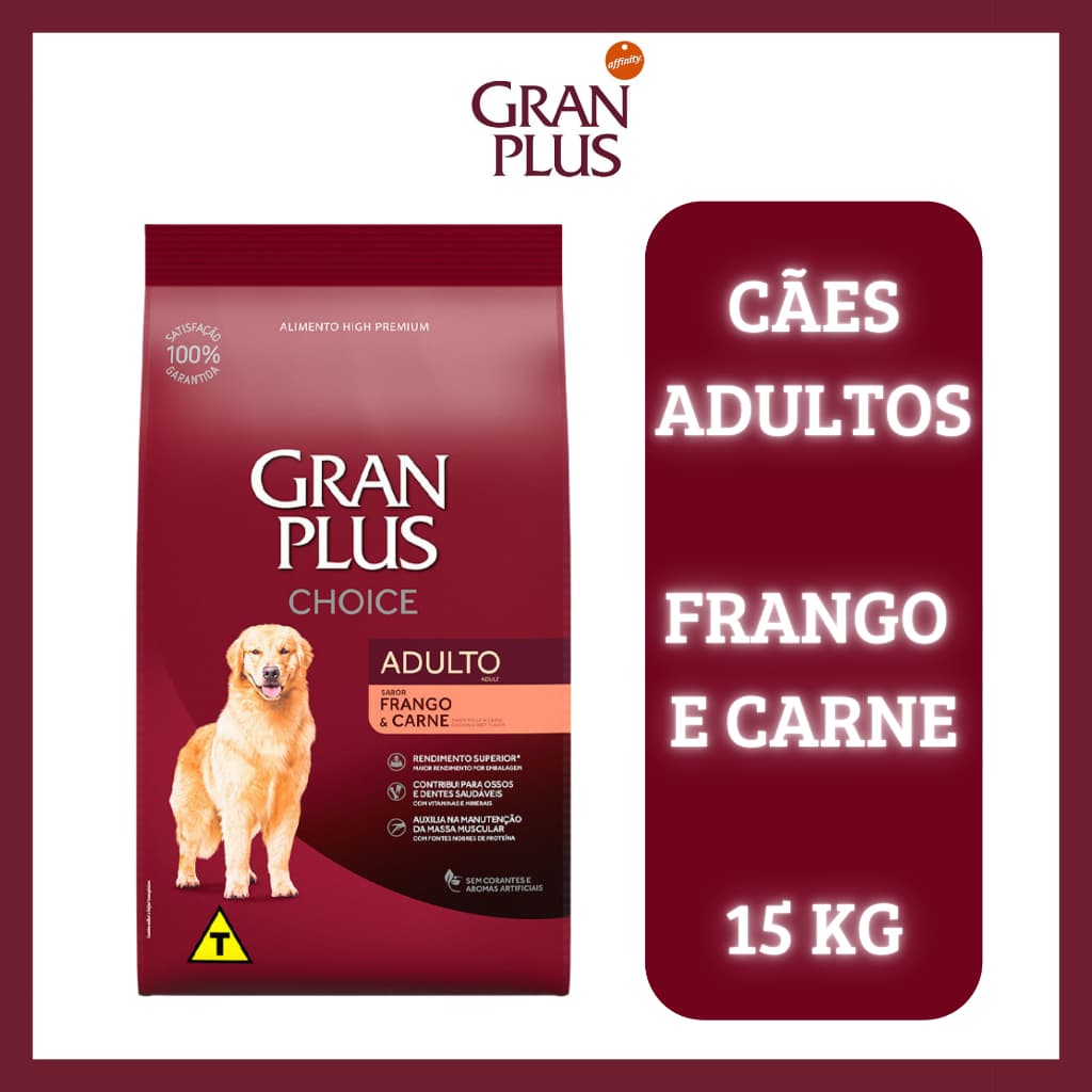 Ração 15Kg GranPlus Choice Cão Adulto Frango Carne