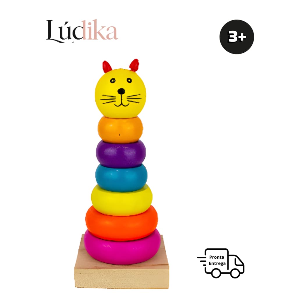 Brinquedo Educativo Montessori Torre Colorida Coordenação MDF Empilhar Brinquedos Formas Encaixe - Yins Kids