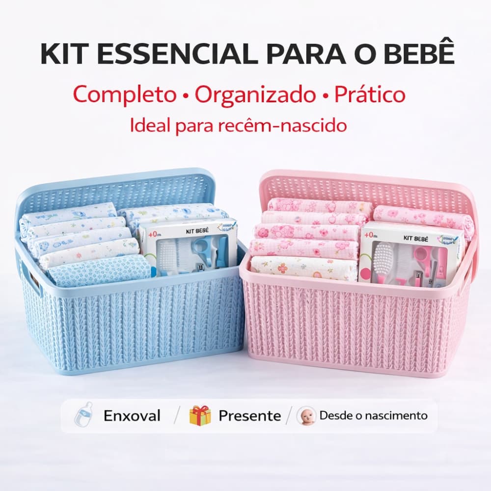 Kit Essencial Bebê Recém-Nascido 10 Fraldas 3 Cueiros Kit Higiene Caixa Organizadora Maternidade