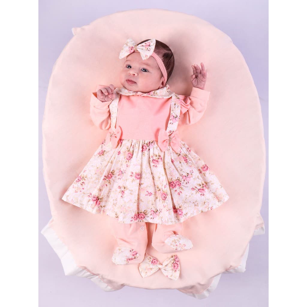 Saída Maternidade Menina Charme Salmão 04 Peças Roupa de Bebê Menina