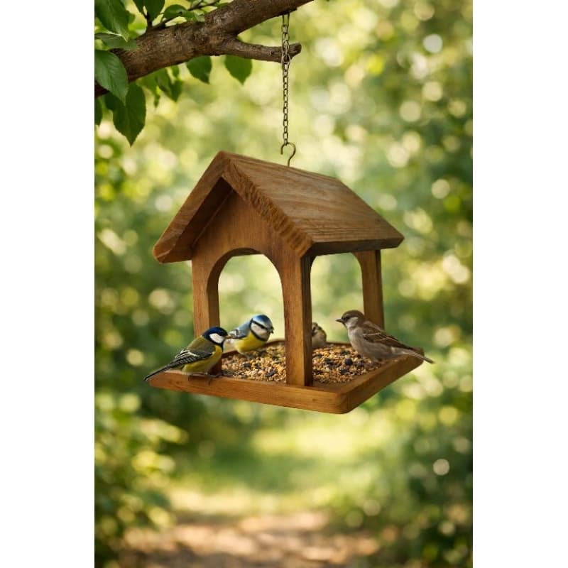 Casinha de Passarinho em Madeira com Comedouro Decoração de Jardim Varandas 2