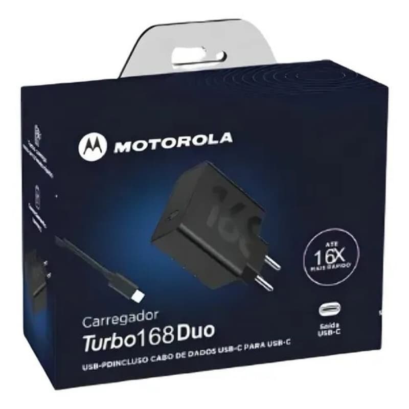 Carregador Turbo 168 Duo Motorola  USB-C com Cabo Rápido 16X Mais Rapido