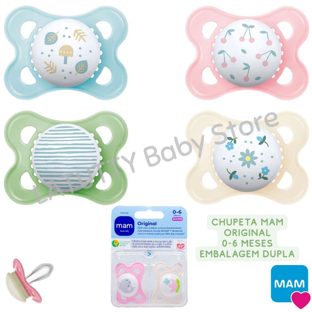 Kit 2 Chupetas MAM Original 0-6 Meses Bico Bebê Silicone Simétrico Chupetas Bebê MAM 2 Unidades