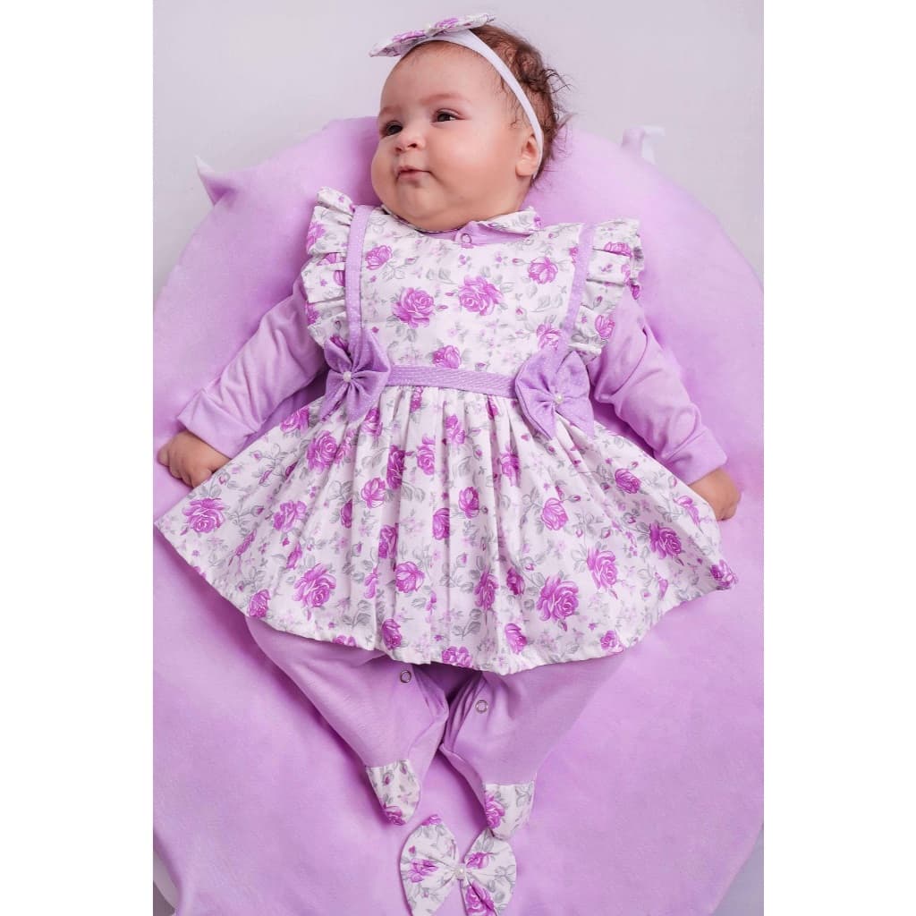 Saída Maternidade Menina Duda Lílas 04 Peças Roupa de Bebê Menina