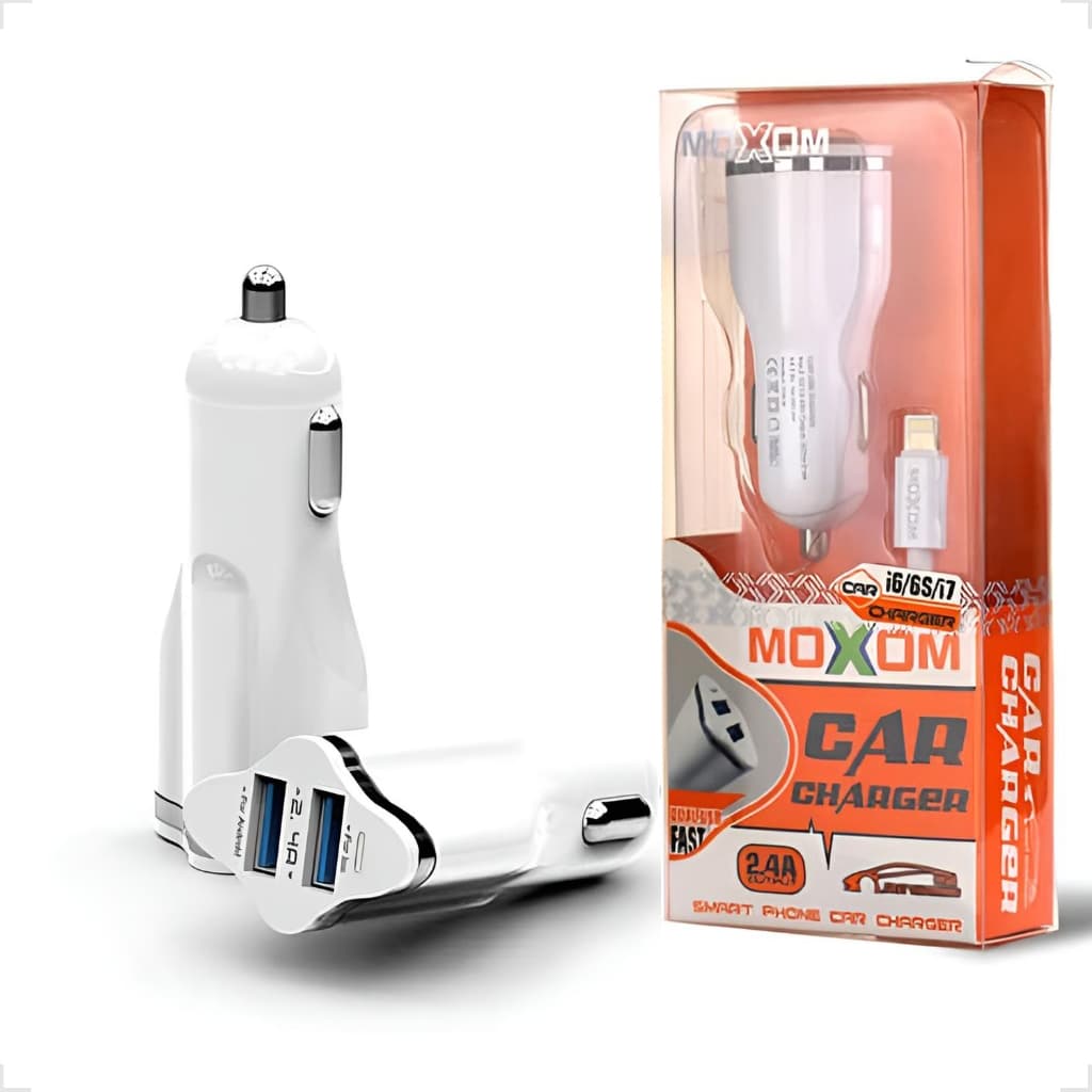 Carregador Veicular De Celular Adaptador Para Carro Veicular Dual Usb + Cabo Usb Moxom KC-07