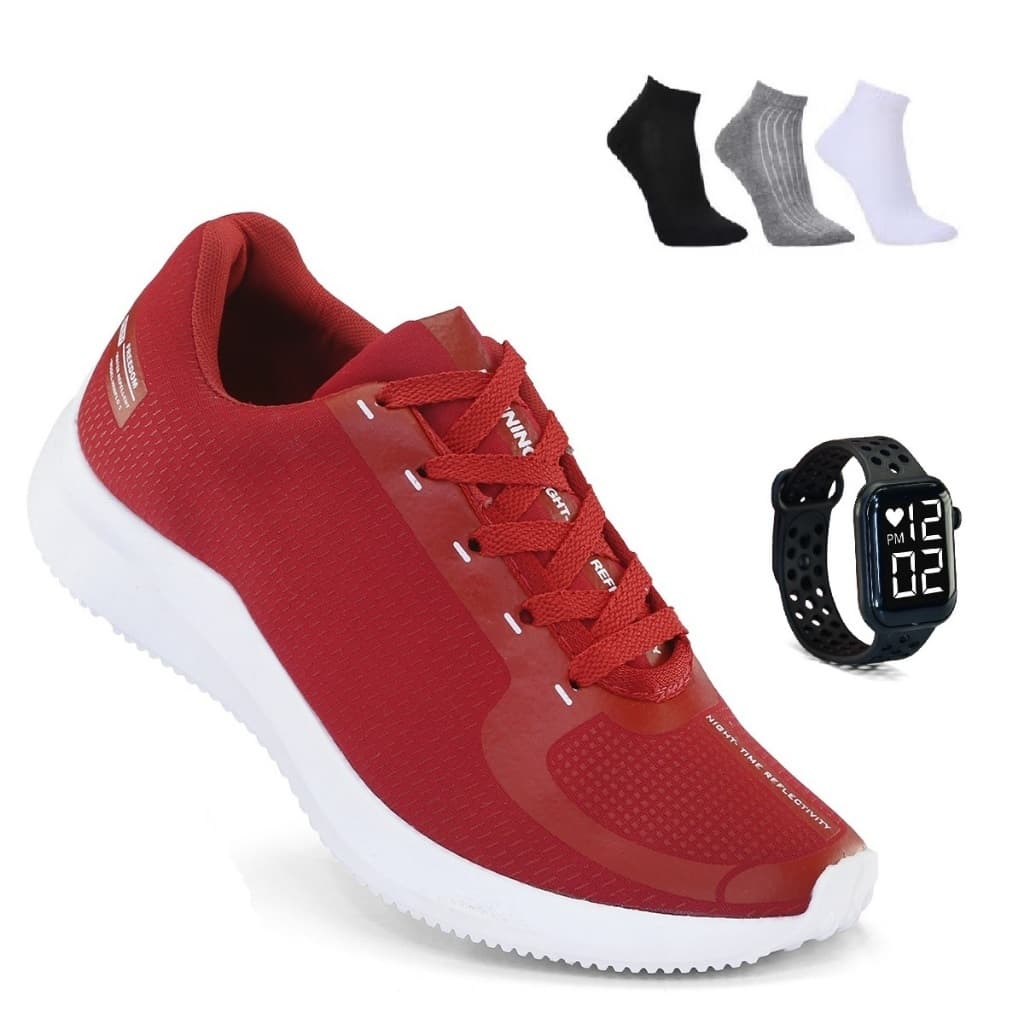 Tenis Masculino + Relogio + Meia Esportivo Corrida Treino Versatil Sola Macio Tenis Respiravel Super leve