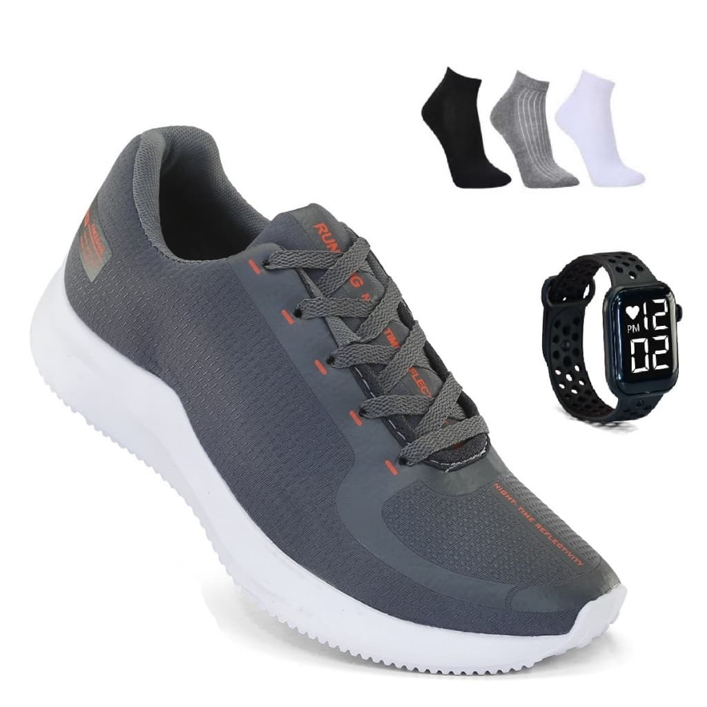Tenis Masculino + Relogio + Meia Esportivo Corrida Treino Versatil Sola Macio Tenis Respiravel Ultra leve