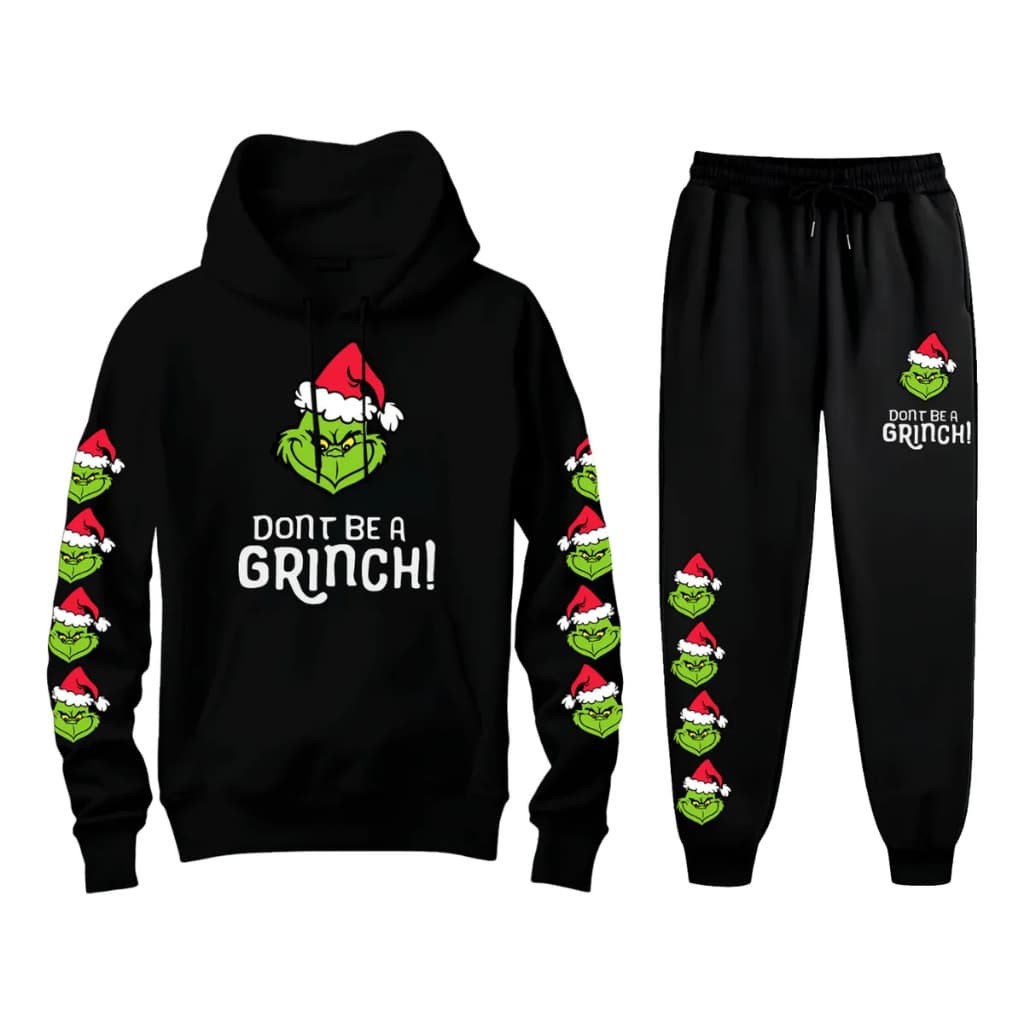 Conjunto Moletom Blusa e Calça Don't Be A Grinch Natal Unissex Calça Moletom Blusa Canguru com Capuz