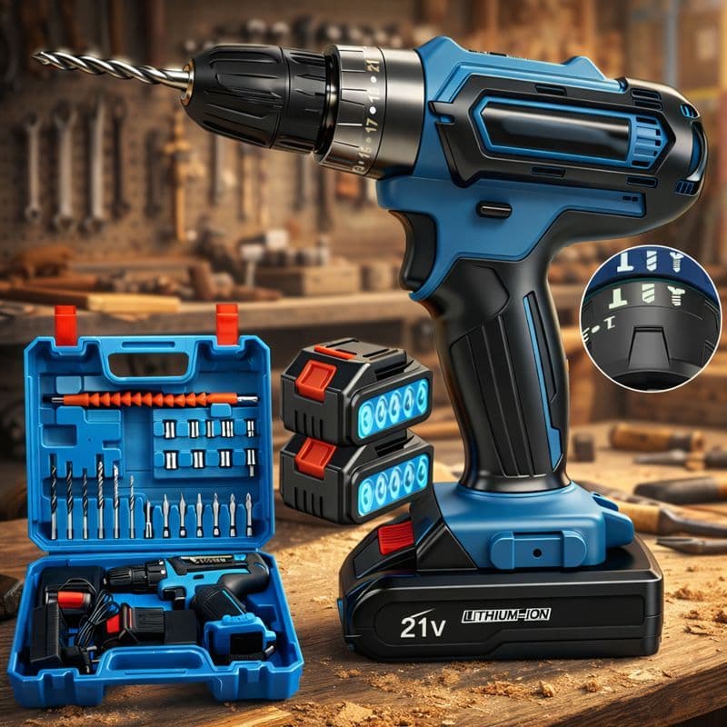 Furadeira Parafusadeira 21V Recarregável com Maleta Acessórios Kit Completo Profissional torque 50N