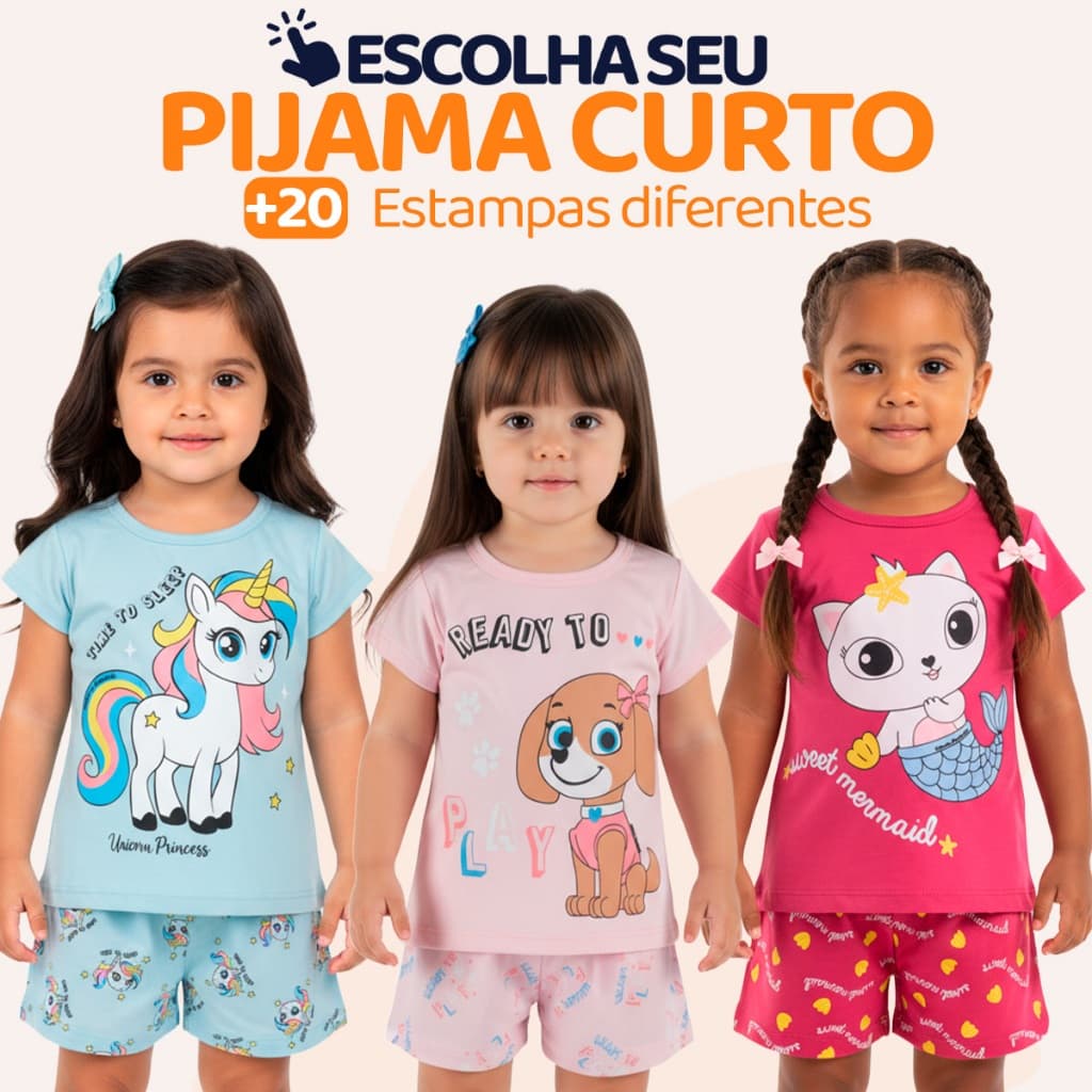 Pijama Infantil Bebê Menina Manga Curta com Estampas Fofas e Conforto Roupa para Bebê Feminino Verão Calor L05