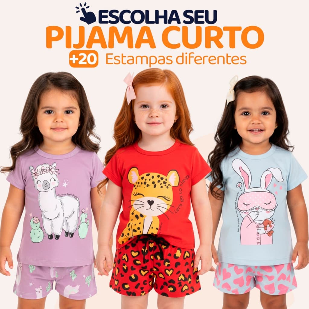 Pijama Infantil Bebê Menina Manga Curta com Estampas Fofas e Conforto Roupa para dormir Bebê Feminino Verão Calor L05