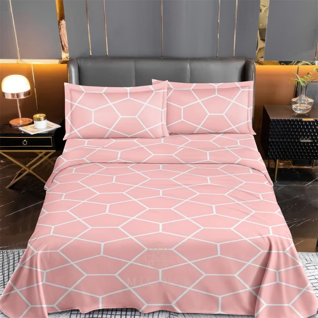 Grade de linha rosa Jogo de lençol  03 peças solteiro casal grande cama de casal não desbota
