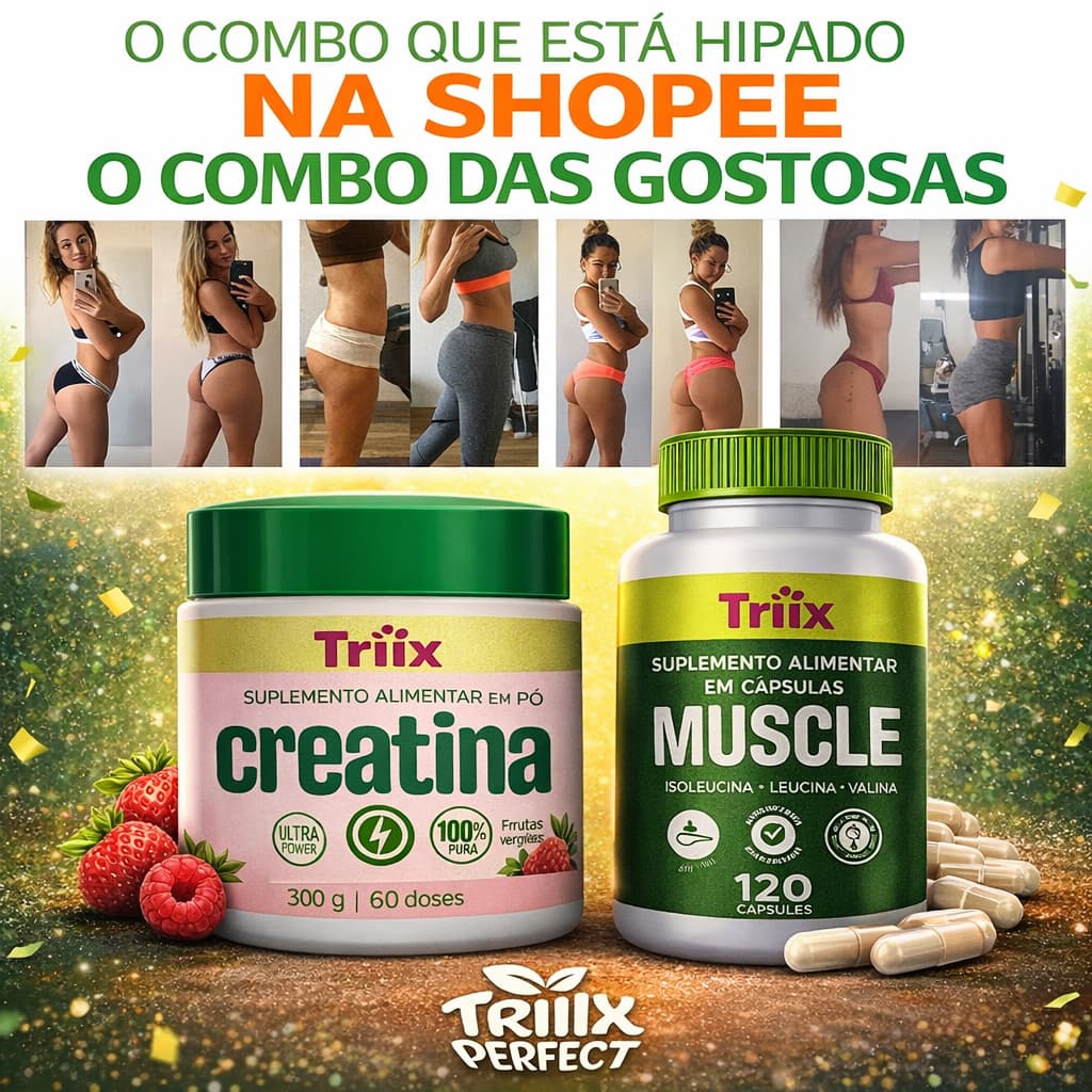 Combo Kit Creatina Saborizada 3em1 Termo-Pré Treino 150g Triiix + Aminoacidos Bcaa Concentrado Potencializador 120 Caps
