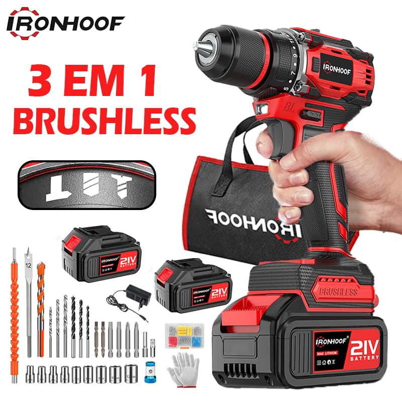 Parafusadeira E Furadeira Elétrica 2 Bateria Profissional Brushless Bivolt